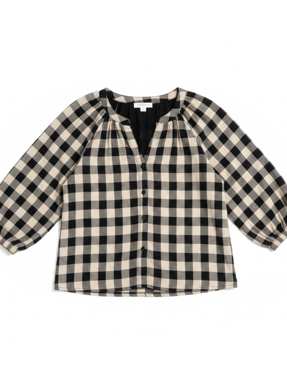 Beachlunchlounge Black & Cream Buffalo Plaid Button-Front 💯 Cotton Top